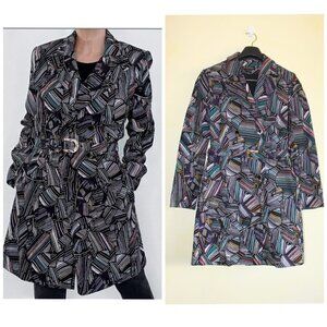 Duro Olowu Abstract Print Multicolor Women Trench Jacket XS Double Breasted